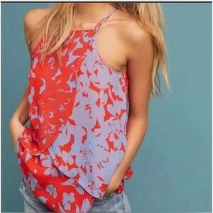 Maeve by Anthropolgie NWT St Lucia Red and Blue Floral Printed Top